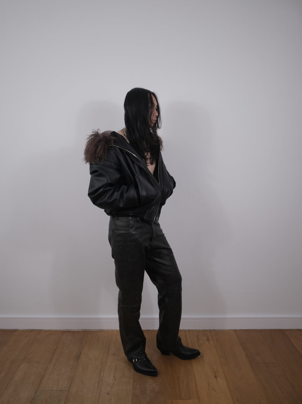 SHEEP SKIN HOODED BOMBER