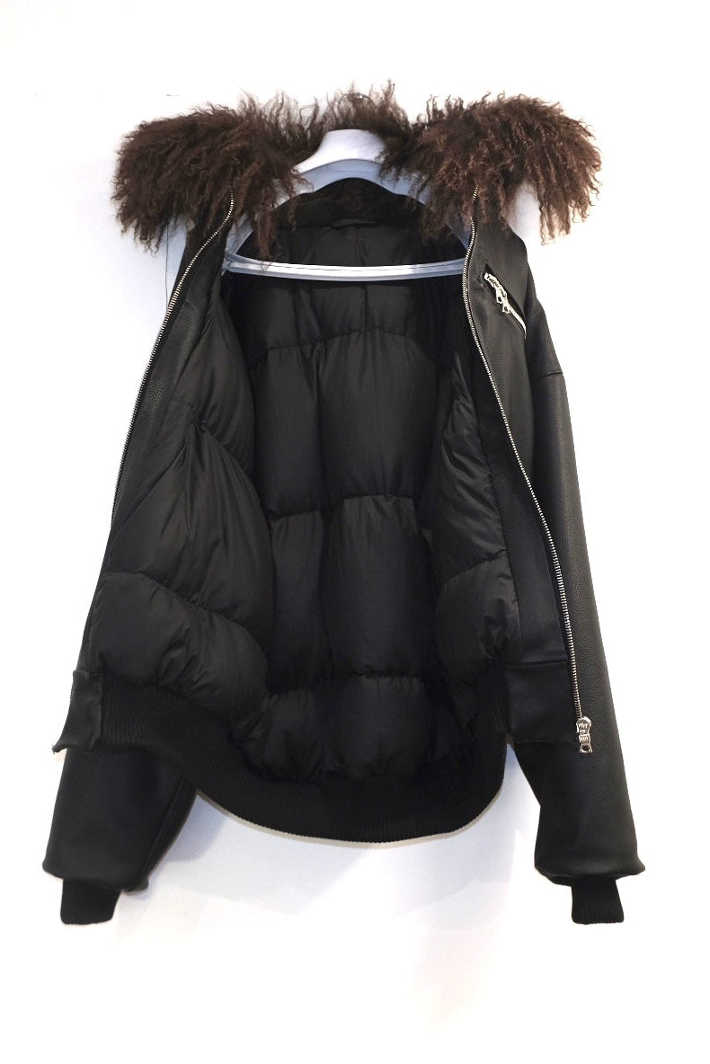 SHEEP SKIN HOODED BOMBER