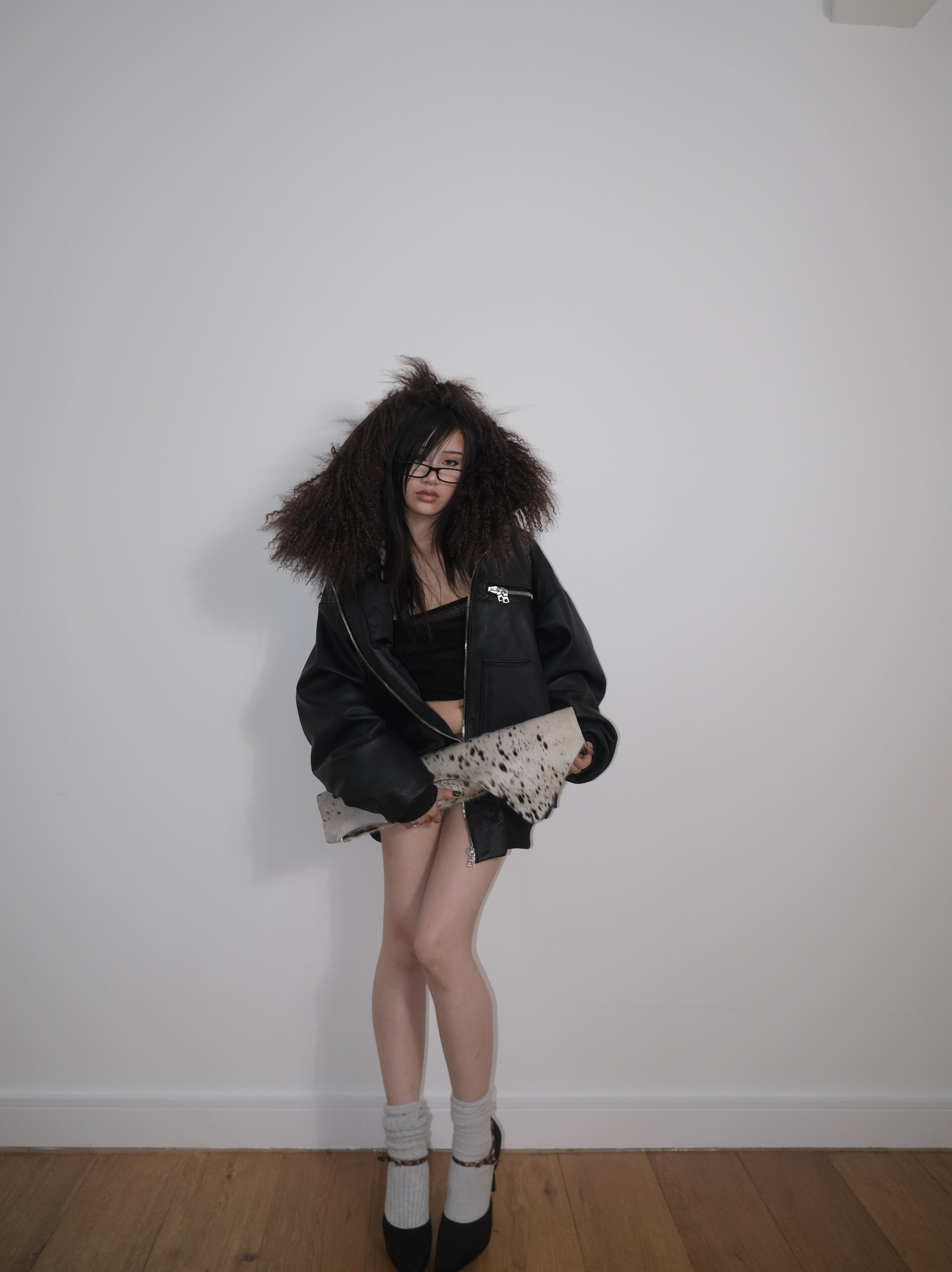 SHEEP SKIN HOODED BOMBER